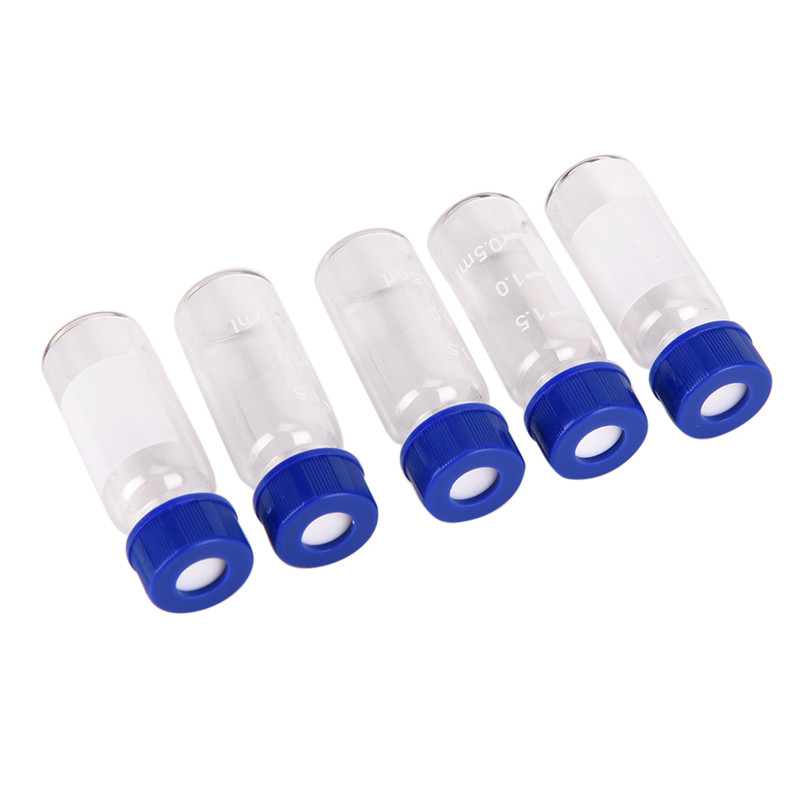 5 stk. glasflasker gradueret rundt glasreagensflaske blå skruehætte skrue på hætteglas til gradueringsprøve 2ml