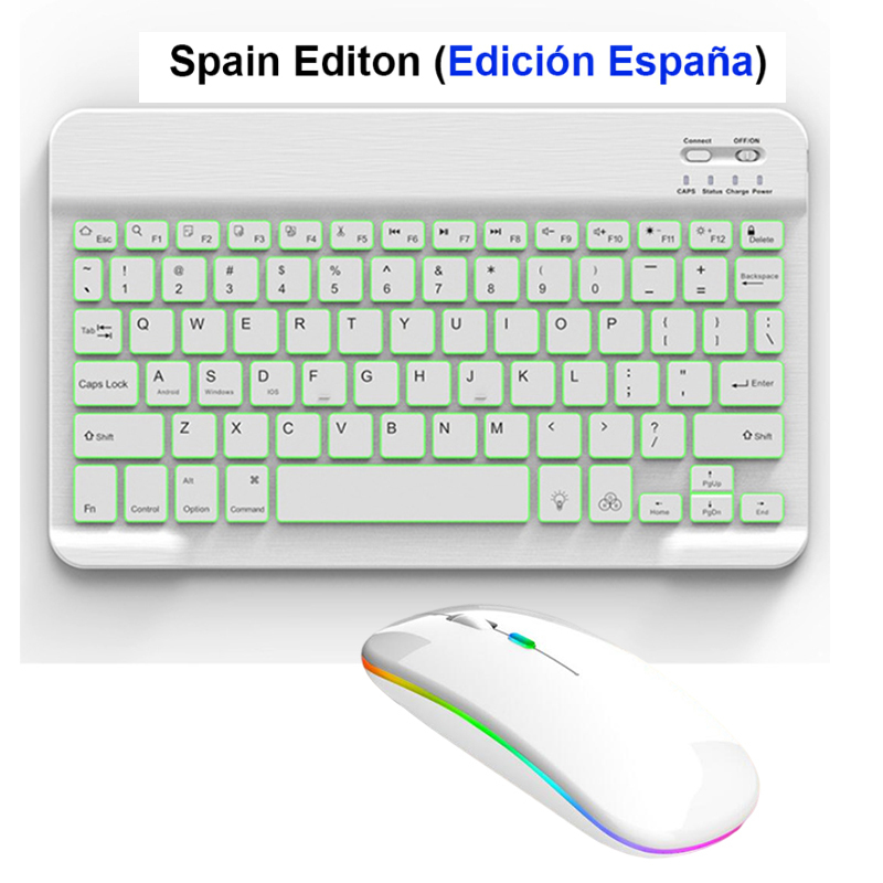 SeenDa Bluetooth Mini Klaviatur Spielen Bluetooth Tablette Tastatur Bluetooth Tastatur und Maus für Android-praktisch: Spanien Weiß