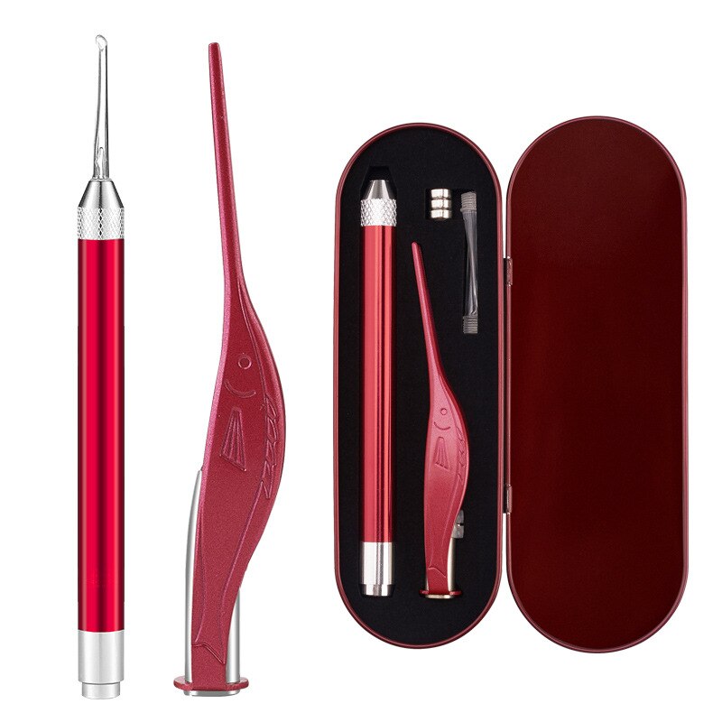 Rvs Oor Wax Cleaner Led Earpick Remover Oor Pick Lepel Pincet Sn: Rood