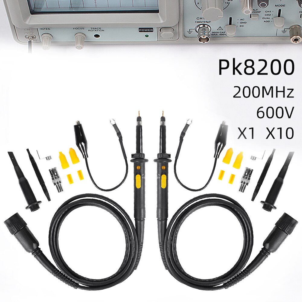 Kit de sonda de osciloscopio portátil, accesorios de osciloscopio Sonde, IP-100, 100MHZ, X10, X1, 2 uds.: 2pcs PK8200