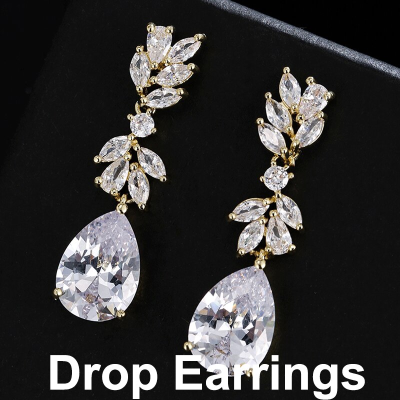 Leaf Zircon Clips Earrings for Women Silver Color Water Clip Earings Long Crystal Wedding Ear Cuff Jewelry: DropEars Gold E189