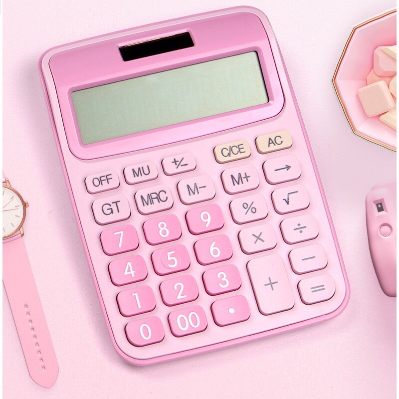 Desk Calculator Large Buttons Financial Business Accounting Tool Pink Blue Black big buttons battery and solar power 12 Digit: Red