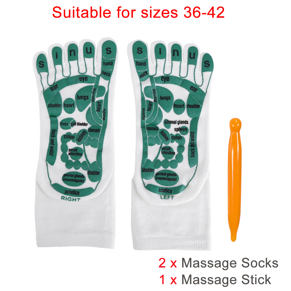 Fuß massage Akupressur Socken Akupunktur handschuhe Hand Füße Reflex zonen massage Socken Englisch Illustration Akupunktur Werkzeuge mit Massage stab: Silber