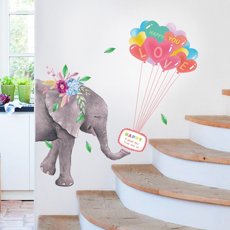 Tegneserie elefant balloner wallsticker baby børneværelse soveværelse boligdekorationer vægkant tapet vægmaleri børneværelse dørklistermærker