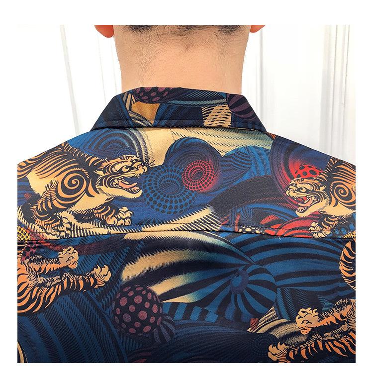 Animal Print Modeshow Vintage Shirt Mannen Camisa Masculina Slim Fit Club Party Prom Gedrukt Mens Shirt Chemise Homme