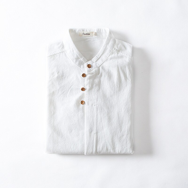 Men's Cotton Linen Shirts Long Sleeve Casual Slim Chinese Mandarin Collar Shirts Men Business Cotton Dress Shirt