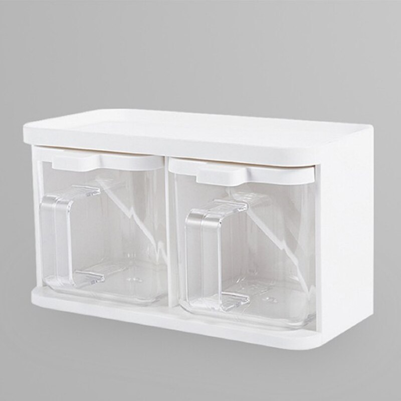 Kruidkruik Kruiden Doos Plastic Zout Peper Keuken Komijnpoeder Opslag Fles Helder Transparant Rack Kruiderij Set Gereedschap: White 2pcs-set