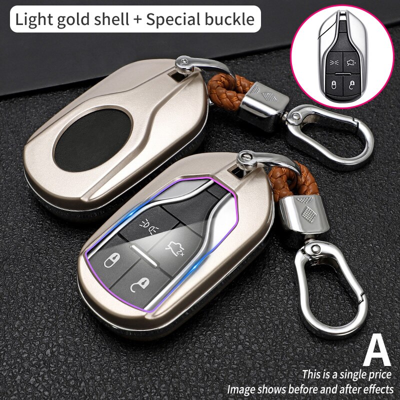 Télécommande en fibre de carbone ABS, etui clés, pour Maserati Ghibli Levante Quattroporte GT Granturismo cool, GranCabrio: Light gold