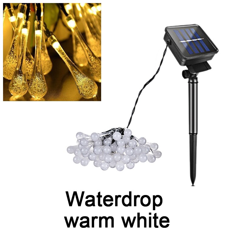 Udendørs solar havelys led plænelampe led string fe lys havelandskab belysning bryllupsfest juleindretning: Vanddråbe varm hvid / 7m 50 lysdioder