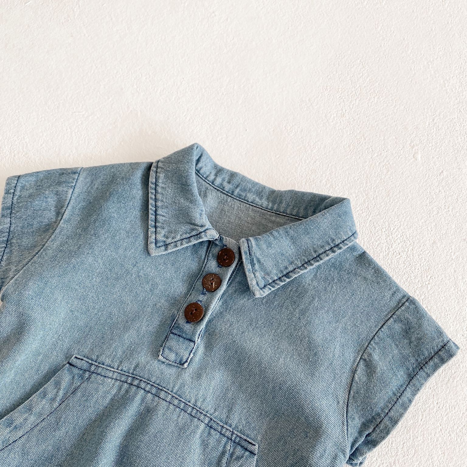 2021 verão novo recém nascido infantil menino menina moda grande bolso decoração bodysuit da criança do bebê denim manga curta bodysuits