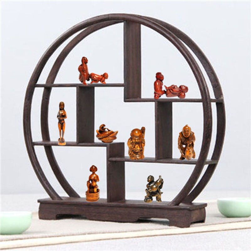 Mf0176--  ji chi trä stativ /hylla för snusar eller netsuke eller curios antik displayram
