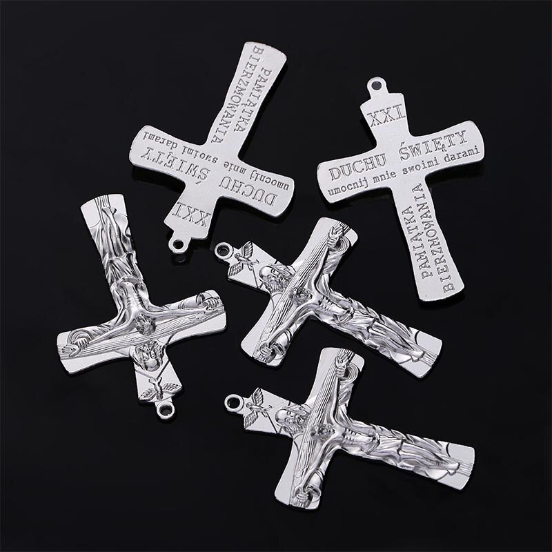 Grand pendentif croix, figurine de jésus, connecteur, grand chapelet catholique, médaille centrale: Champagne Or