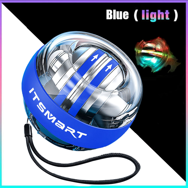 Led gyroskopisk powerball autostart rækkevidde gyro power håndled bold med kontra arm hånd muskel kraft træner fitness udstyr: Blå med lys