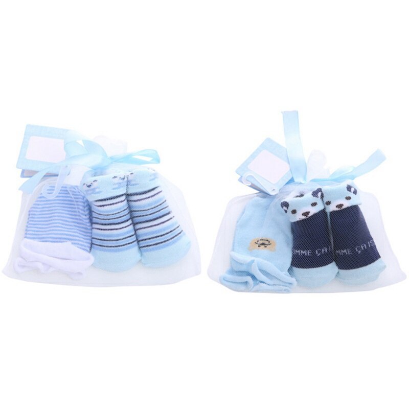 Casual Newborn Baby Boy Cute Bibs Gloves Set Baby Striped Polka Dot Non-Slip Cotton Mid Stockings And Gloves Set