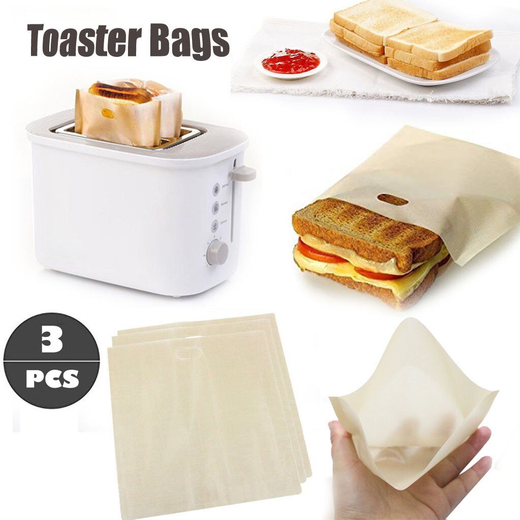 3PCS Toaster Bags Reusable for Grilled Cheese Sandwich Non-Stick Heat Resistant Toast bags Storage Barbecue Bags