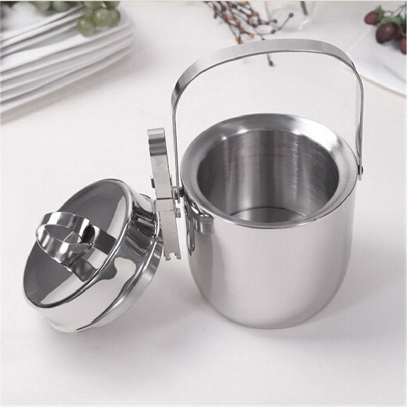 High Grade Ice Cube Container Stainless steel Double Walled 1L Ice Bar Bucket with Tongs Lid Ice Home Bar Beer Wine Cooler