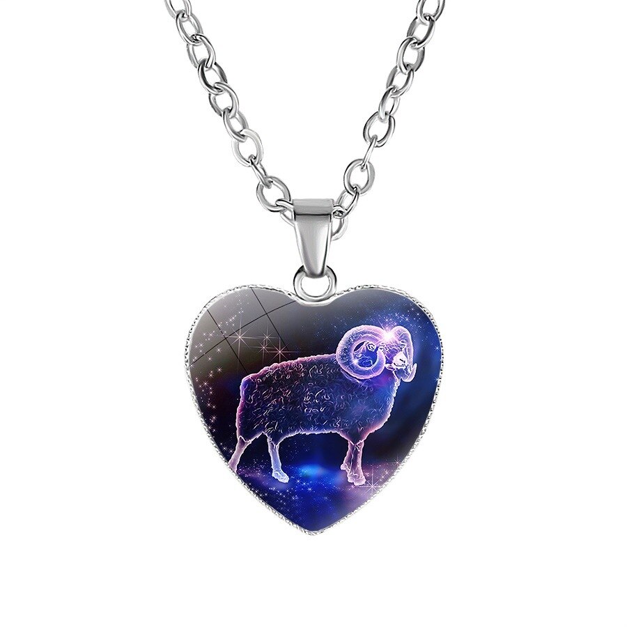 12 Sterrenbeeld Ketting Voor Vrouwen Glas Constellation Hart Vormige Hanger Kettingen Choker Vrouwelijke Mode Verjaardag Sieraden