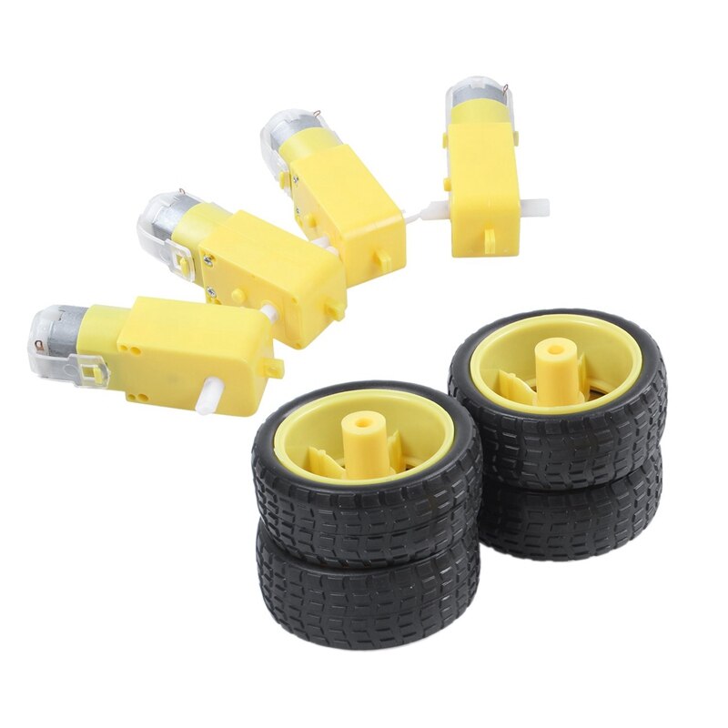 4 pcs for arduino smart car robot plastic tire wheel with  dc 3-6v gear motor