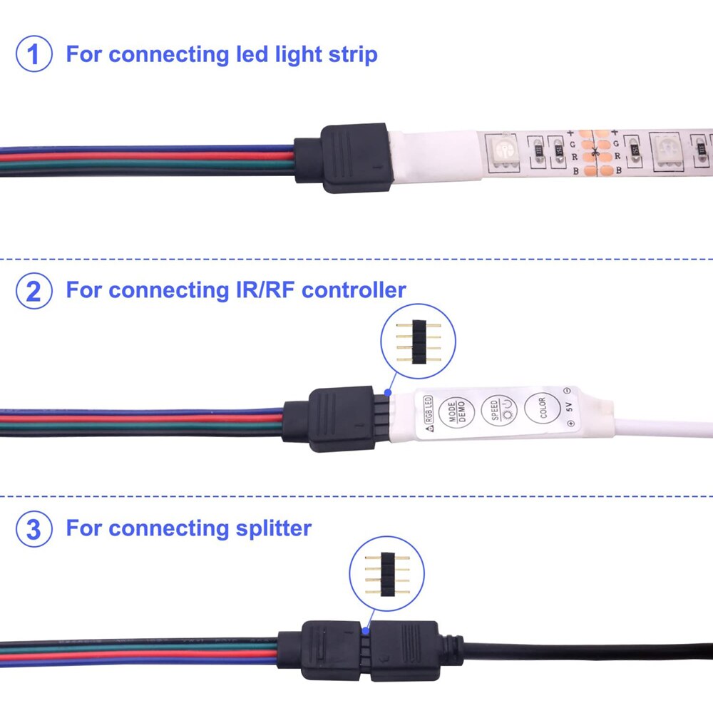 4 Pin Led 5050 3528 Rgb Led Strip Licht Connector Uitbreiding Connector Kabel Draad Led Strip Extension Kabels Clip