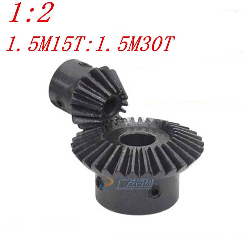 1 paar 1:2 kegelwielen 1.5 modulus 15 tanden  :30 tanden overbrenging  / 90 graden boring 6mm 8mm 10mm