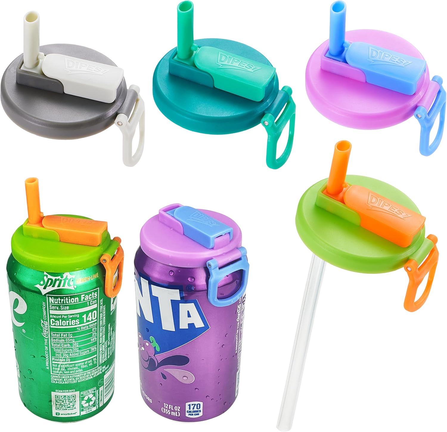 Soda Can Lids with Straw,Silicone Straws Soda ​Can Covers Lid,Reusable for Can Covers for Soda, Beverage, Juice,Seltzer: SKY BLUE