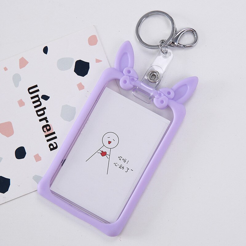 Creatieve Boog Siliconen ID Kaarthouder Sleutelhanger Vrouwen Anti-val Naam Badge Paspoort Cover Student Leuke Kat Oor Card case Houders: Sky Blue