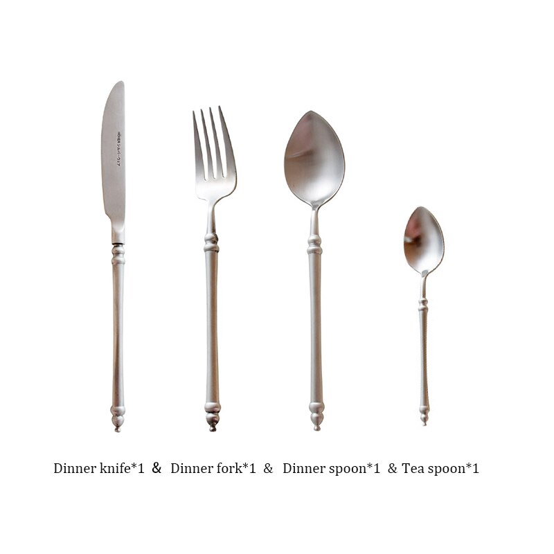 Japanese Retro Style 304 Stainless Steel Cutlery Set Bamboo Matte Western Steak Knife Fork Spoon Set Chopsticks Flatware: Set C-4pcs