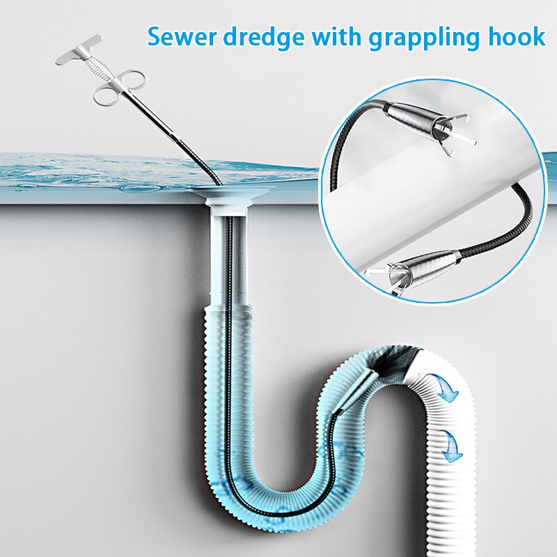 Sewer Pipe Dredging Extractor Flexible Grabber Claw Reacher Tool Drain Clog Remover Cleaning Tool for Sewer Sink Toilet TH