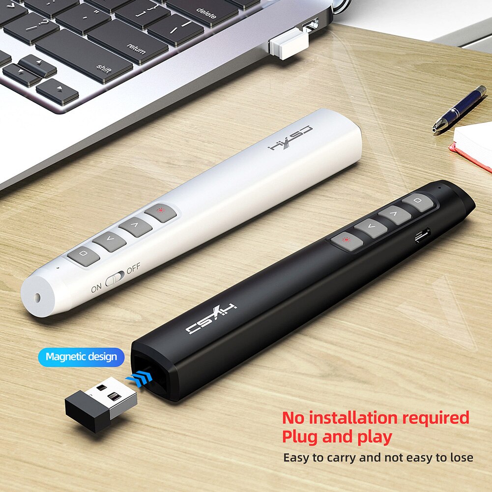 HXSJ HX1 2.4GHz Wireless Remote Control PPT Flip Pen Red Light Rechargeable Powerpoint Presentation Pointer Clicker