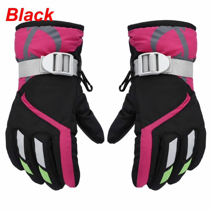 Kids Wanten Kinderen Jongens Meisjes Winter Warm Winddicht Waterdicht Antislip Sport Ski Handschoenen Kids Ademend Verstelbare Handschoen: Black