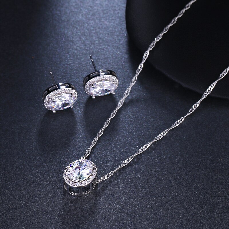 Klassische Oval Zirkonia Hochzeit Schmuck setzt Luxus Kristall Braut Schmuck einstellen Für Brautjungfern Party