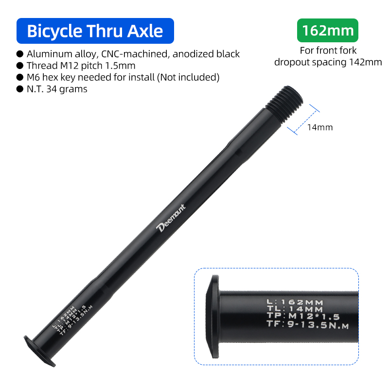 Lightweight Thru Axles M12*P1.5 L120-181mm for Bike Front Rear Fork Dropout Spacing 100/142/148mm CNC-machined Hub Through Shaft: Light Grey