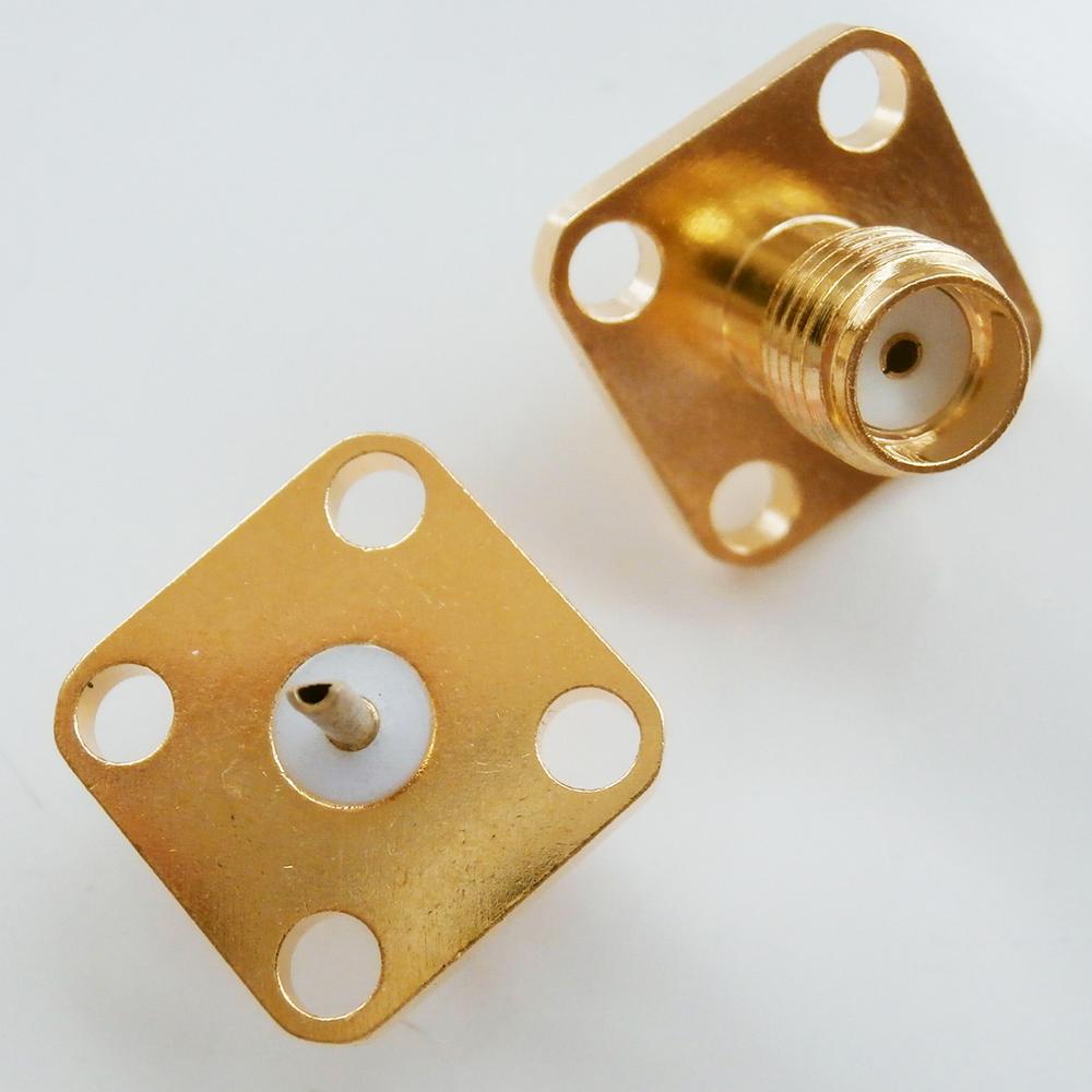 1X Pcs RF Connector Socket SMA Female Center Solder 4 Hole Flange Chassis Panel Mount Brass Coaxial RF Adapters