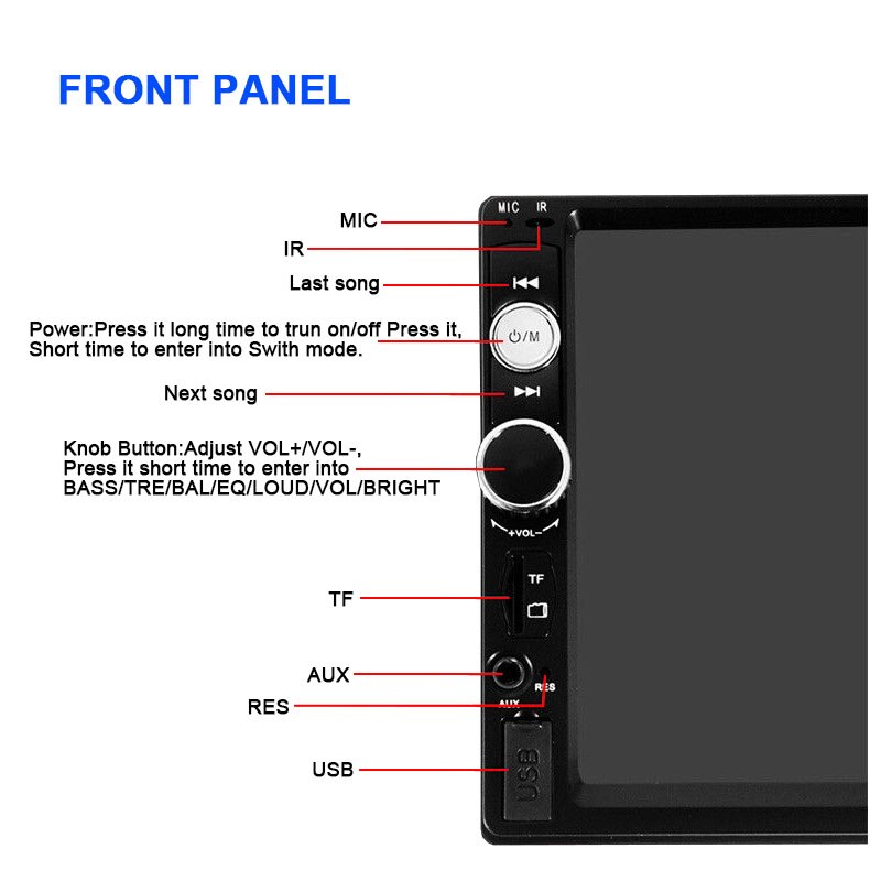 LCD écran tactile Auto Radio 7 pouces 170 degrés CCD rétroviseur caméra voiture Radio lecteur Bluetooth 2 DIN miroir lien