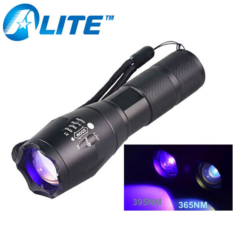 Ultraviolet 365nM 395nM 4W Power LED Aluminum Zoom UV flashlight lamp Black light Torch