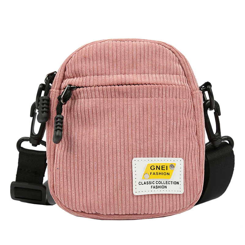 Women Little Canvas Shoulder Bag Small Corduroy Cloth Messenger Bag For Key Phone Pink Crossbody Bags Cute Zipper Purse For Girl: Pink