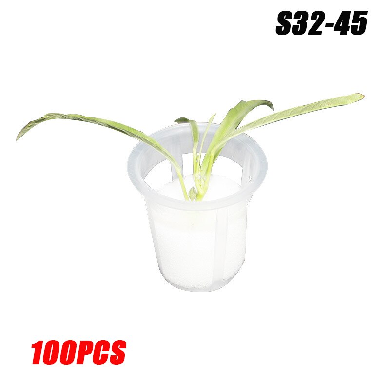 Vasos de red de plástico para jardín de 100 Uds., tazas de red de malla ranurada, juego de tazas para plantar, cestas anchas para hidroponia: S32 45