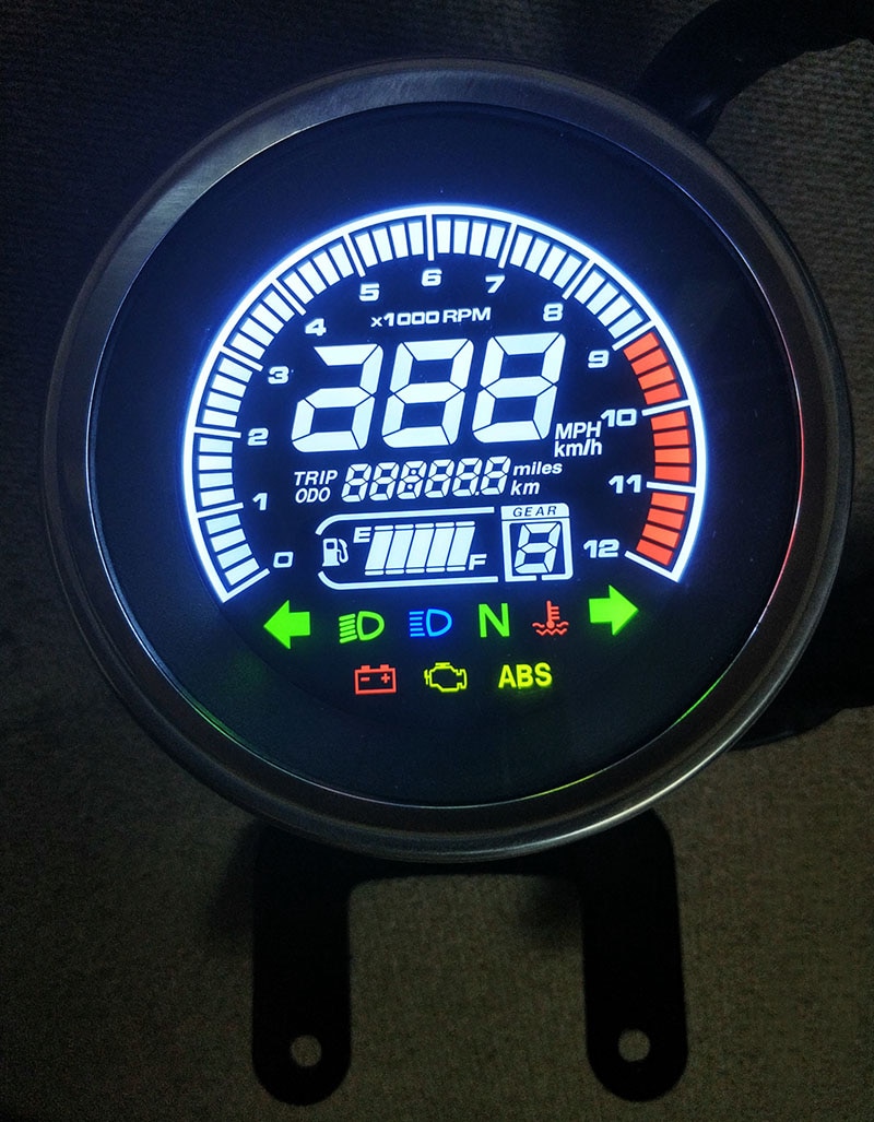 Universal- 6 Getriebe Digitale Motorrad LED Lcd-Computer-geschwindigkeitsmesser-grüNe Geschwindigkeit Öl Meter Wasser Temperatur ABS Messgerät 299 Kph Mph