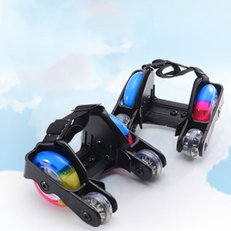 Patines de ruedas luminosos intermitentes, zapatos seguros para niños, patines deportivos de doble fila para patinaje sobre ruedas para adultos y niños: Black