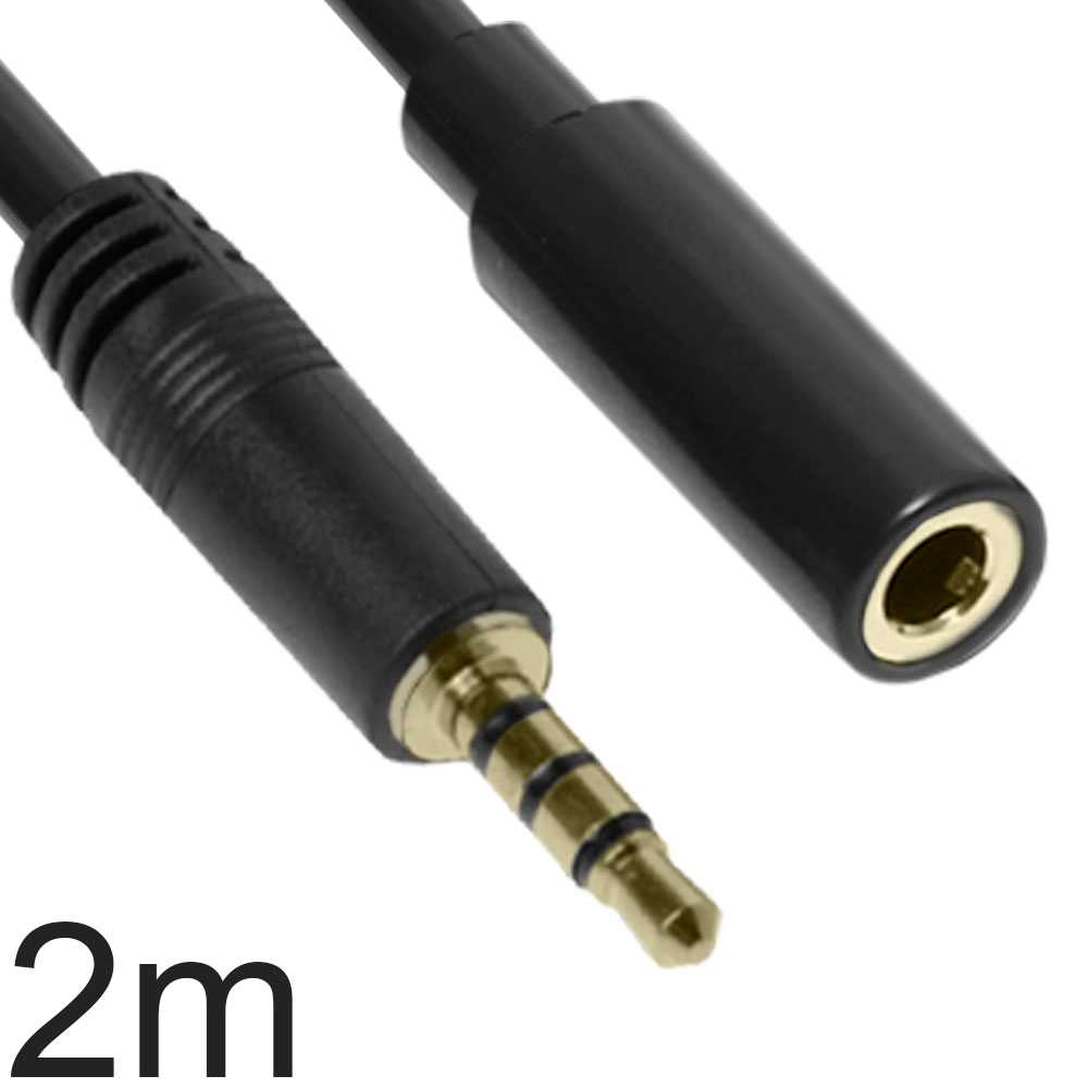 Cable Rallonge Jack 3.5mm TRRS 4 Poles OMTP 2m Noir Male Femelle Audio Stéréo Support Microphone Mic de Casque pour MP3