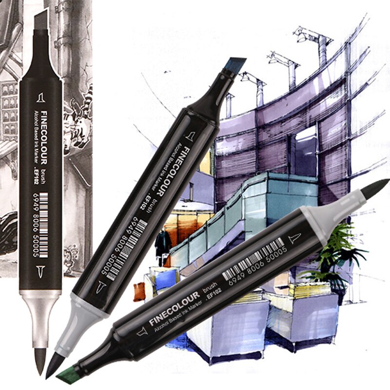 Finecolour EF102 Brush Grayscale Art Marker Flexible Soft Tip Pens 5/8/55pc Dual Cool/Warm/Natural/Tone Gray Markers Draw Render