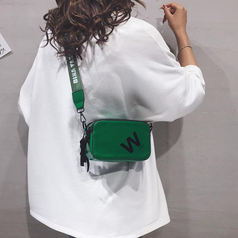 Estilo coreano carta impresión bolso cruzado de cuero Pu cremallera de pequeño cuadrado bolsas para las mujeres Casual bandoleras de viaje: green