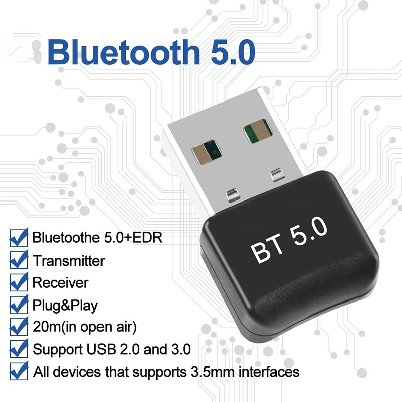 USB Bluetooth 5.0 Dongle Adapter, Wireless Bluetooth Transmitter Receiver Supports Windows 10/8.1/8 / 7 / XP Laptop PC