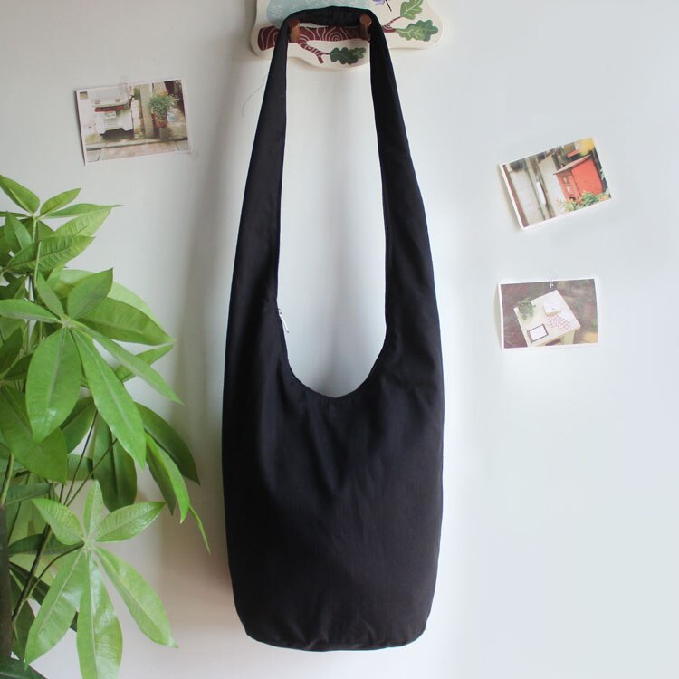 Women Men Cotton Crossbody Bag Shoulder Bags Messenger Hobo Hippie Boho Bag Women free Fringe: A bag black