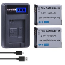 2Pcs SLB-10A SLB10A SLB 10A Camera Battery + LCD USB Charger for Samsung EX2F WB150F WB250F WB350F WB750 WB800F WB500 WB550 HZ10