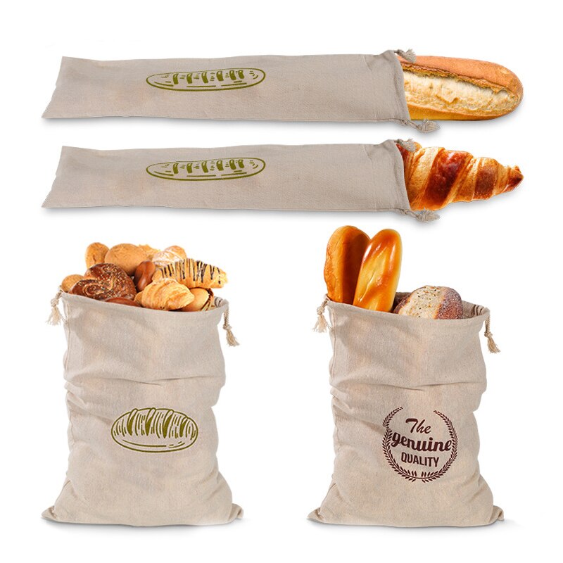 Lin retro franskbrød poser gjenbrukbar snørepose til brød hjemmelaget håndverksbrød oppbevaringspose lin brødposer for baguette