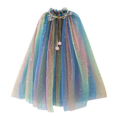 Mädchen Prinzessin Party Kostüm Kordelzug Pailletten Tüll Cape Mantel Halloween Kleid Up Mantel für Prinzessin Elsa Jasmin Sofia Blau: Rainbow / S  100-110CM