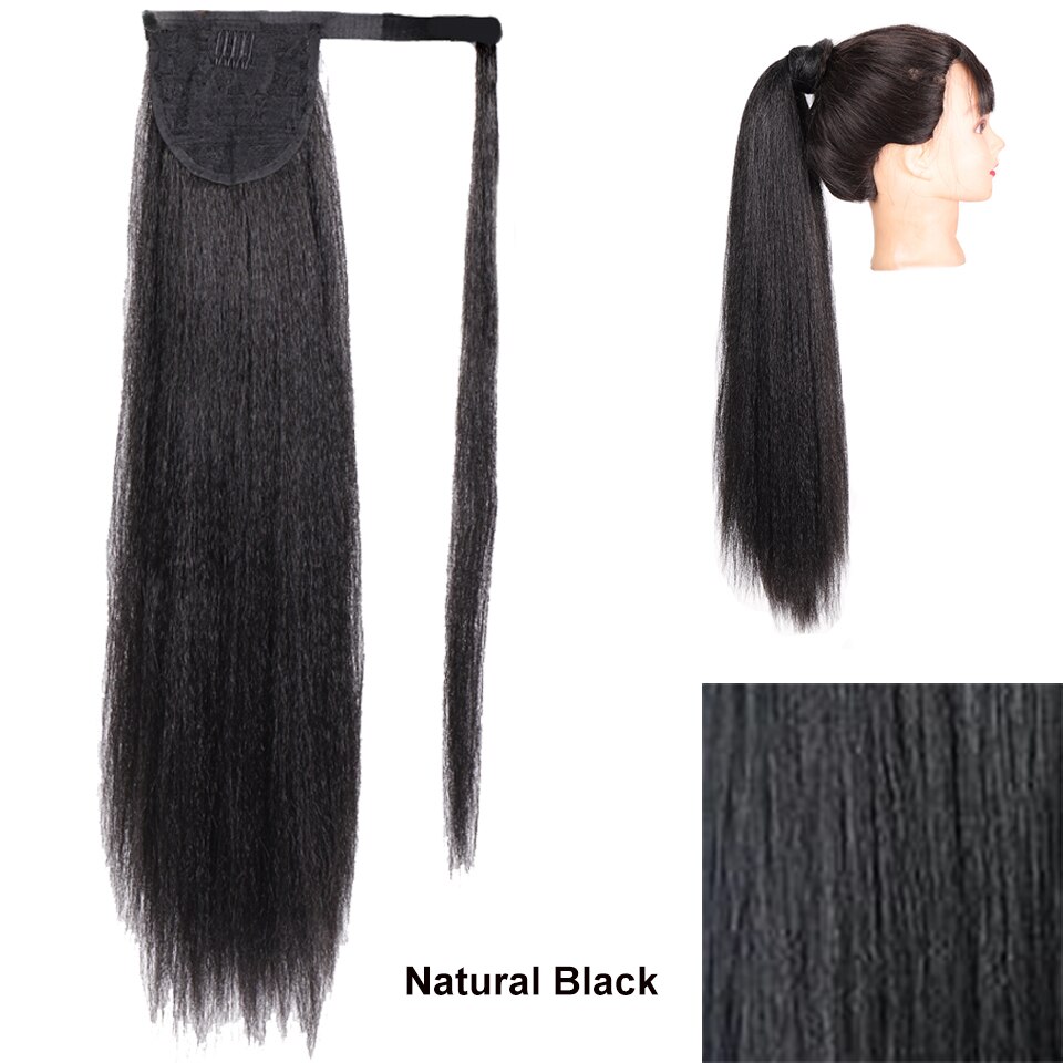 HOUYAN 20 Inch Drawstring Synthetic Long Afro Kinky Straight Ponytail Extension for Black Women Clip in Ponytail Hair Extension