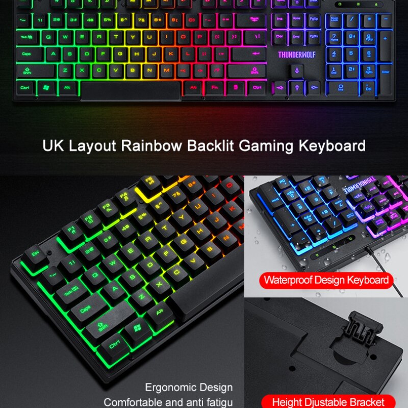 Tf400 Lichtgevende Spel Set Toetsenbord Muis 2400Dpi Muis Ergonomie Rgb Toetsenbord Muis Headset Muismat Vier Delige Set Voor computer