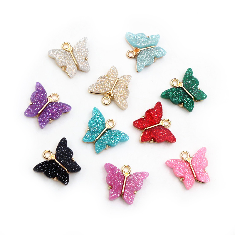 10 Uds. De 14x16mm acrílico mariposa encantos colgante de aleación de Metal para collar pulsera DIY accesorios de fabricación de joyas